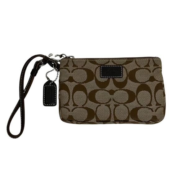 Coach Beige Brown Print Small Zip Wristlet Clutch Wallet - Picture 1 of 6